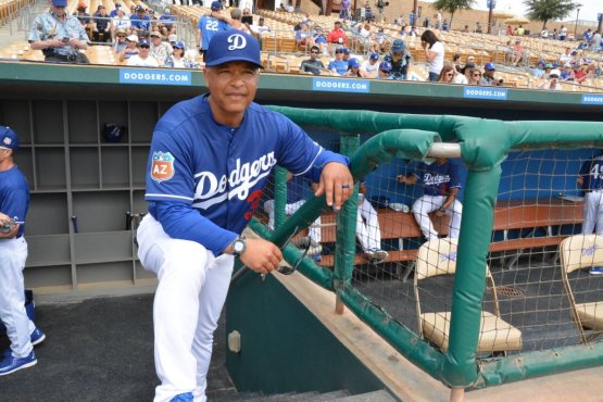 Dave Roberts, moments before his first Spring Training game as Dodger manager (Ben Platt/MLB.com)